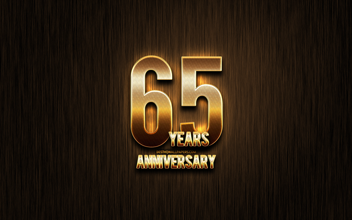 65 Ans Anniversaire, golden glitter signes, anniversaire, concepts, lin&#233;aire en m&#233;tal de fond, 65e anniversaire, cr&#233;atif, Or 65e anniversaire de la signer
