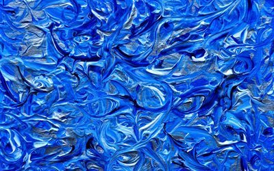sininen &#246;ljy maali, makro, &#246;ljy maali tekstuurit, sininen aaltoileva tausta, luova, sininen taustat