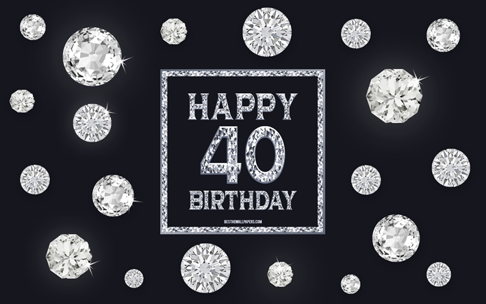40お誕生日おめで, ダイヤモンド, グレー背景, お誕生の背景と宝石, 40年に誕生日, 嬉しい40歳の誕生日, 【クリエイティブ-アート, お誕生日おめで背景