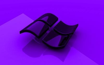 windows-violett-logo, 3d-kunst, os, violett-hintergrund, windows-3d-logo, windows, creative, windows logo