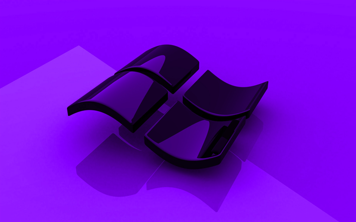 Windows violet logo, 3D art, OS, violet background, Windows 3D logo, Windows, creative, Windows logo