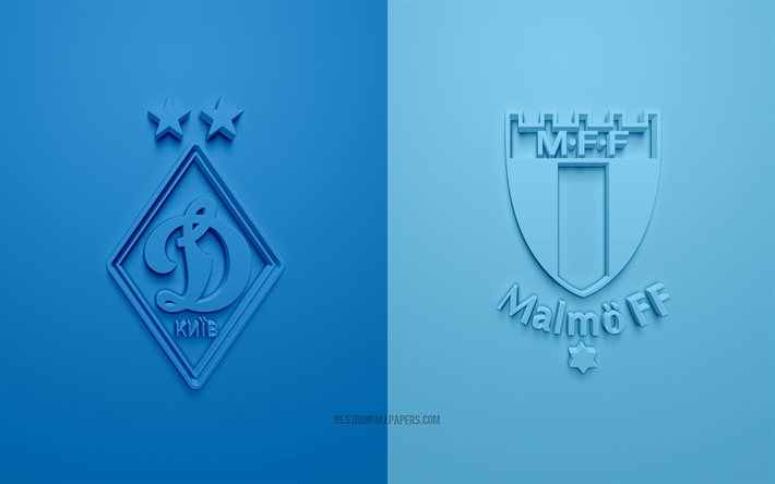 Dinamo Kiev vs Malmo FF, Şampiyonlar Ligi, 2019, promo, futbol ma&#231;ı, UEFA, B Grubu, UEFA Avrupa Ligi, Malm&#246; FF, FC Dinamo Kiev, 3d sanat, 3d logo
