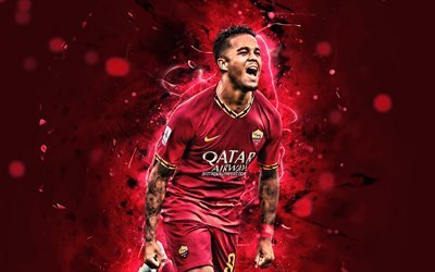 Justin Kluivert, 2019, AS Roma, Serie A, goal, dutch footballers, soccer, Kluivert, neon lights, Roma FC, creative