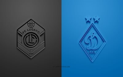 FC Lugano vs Dynamo Kiev, Europa League, 2019, promo, fotbollsmatch, UEFA, Grupp B, UEFA Europa League, FC Dynamo Kiev, FC Lugano, 3d-konst, 3d-logotyp