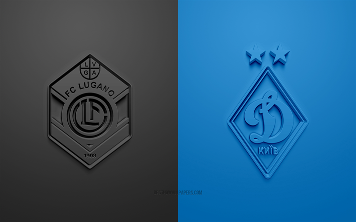 FC Lugano vs Dynamo Kiev, Europa League, 2019, promo, football match, UEFA, Group B, UEFA Europa League, FC Dynamo Kiev, FC Lugano, 3d art, 3d logo