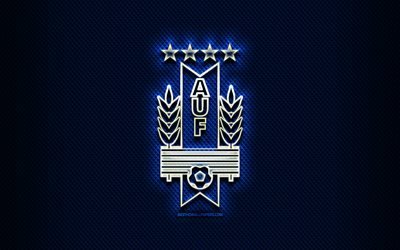 Uruguayan football team, glass logo, South America, Conmebol, blue grunge background, Uruguay National Football Team, soccer, AUF logo, football, Uruguay