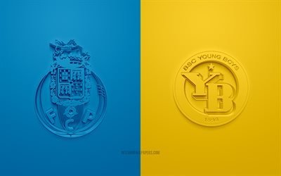 FC Porto vs BSC Young Boys Europa League, 2019, promo, partita di calcio, UEFA, Gruppo G di UEFA Europa League, l&#39;FC Porto, il BSC Young Boys, arte 3d, 3d logo, Porto vs Young Boys