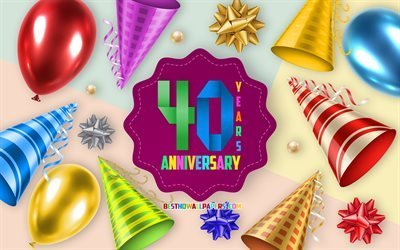 40 Aniversario, Tarjeta de Felicitaci&#243;n, Aniversario Globo de Fondo, arte creativo, de 40 A&#241;os de Aniversario, de seda, de arcos, 40&#186; Aniversario signo, Aniversario de Fondo