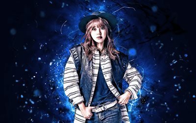 Sooyoung, 4k, K-pop, SNSD, south korean singer, blue neon lights, Choi Soo-young, South Korean celebrity, Girls Generation, asian woman, beauty, Sooyoung 4K