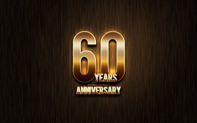 60 A&#241;os de Aniversario, de oro glitter signos, aniversario conceptos, lineal metal de fondo, 60 aniversario, creativo, de Oro del 60&#186; aniversario de la se&#241;al