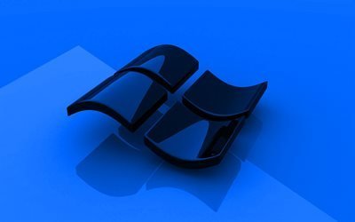 Windows logo blu, 3D, arte, OS, sfondo blu, Windows logo 3D, Windows, creative, con il logo di Windows