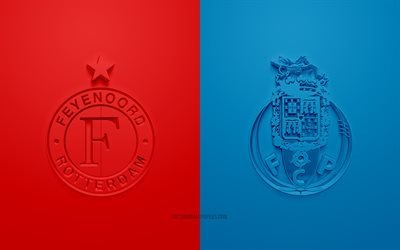 O Feyenoord vs FC Porto, Liga Europa, 2019, promo, partida de futebol, A UEFA, Grupo G, A UEFA Europa League, Vamos, FC Porto, Arte 3d, Logo em 3d