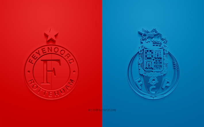 Feyenoord vs FC Porto en Ligue Europa, 2019, promo, match de football, l&#39;UEFA, le Groupe G de l&#39;UEFA Europa League, Feyenoord, le FC Porto, art 3d, 3d logo