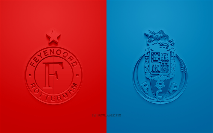 O Feyenoord vs FC Porto, Liga Europa, 2019, promo, partida de futebol, A UEFA, Grupo G, A UEFA Europa League, Vamos, FC Porto, Arte 3d, Logo em 3d