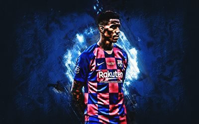 Junior Firpo, FC Barcelona, portrait, spanish football player, La Liga, Spain, football, creative blue background