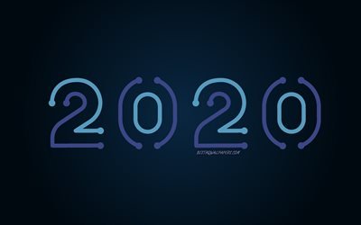 2020 Technology Background, Happy New Year 2020, Blue 2020 background, 2020 concepts, dark blue background