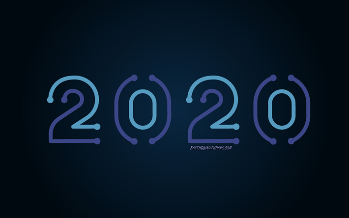 2020 2020 Teknoloji arka Plan, Mutlu Yeni Yıl, Mavi arka plan, 2020, 2020 kavramlar, koyu mavi arka plan