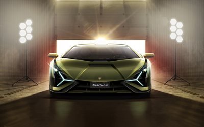 Lamborghini Sian, 2020, vue de face, hypercar, new vert Sian, la nouvelle Lamborghini, voitures de sport italiennes, Lamborghini