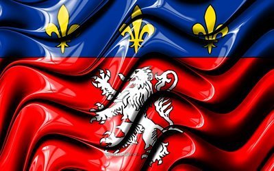 Lyon Flag, 4k, Cities of France, Europe, Flag of Lyon, 3D art, Lyon, French cities, Lyon 3D flag, France