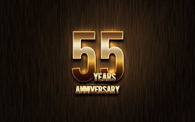 55 Anni, Anniversario, glitter dorato segni, anniversario concetti, lineare, metallo, sfondo, 55 &#176; anniversario, creativo, d&#39;Oro 55 &#176; anniversario segno