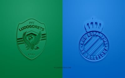Ludogorets vs Espanyol, Europa League, en 2019, promo, partido de f&#250;tbol, la UEFA, del Grupo H de la UEFA Europa League, Ludogorets, el RCD Espanyol, arte 3d, 3d logo