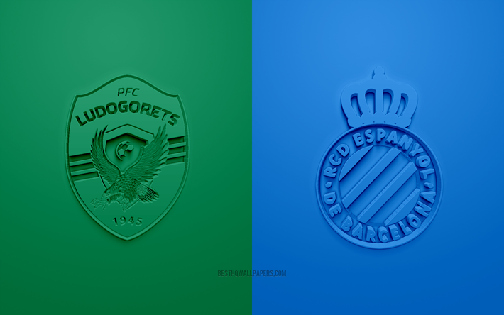 Ludogorets vs Espanyol, Europa League, 2019, promo, football match, UEFA, Group H, UEFA Europa League, Ludogorets, RCD Espanyol, 3d art, 3d logo