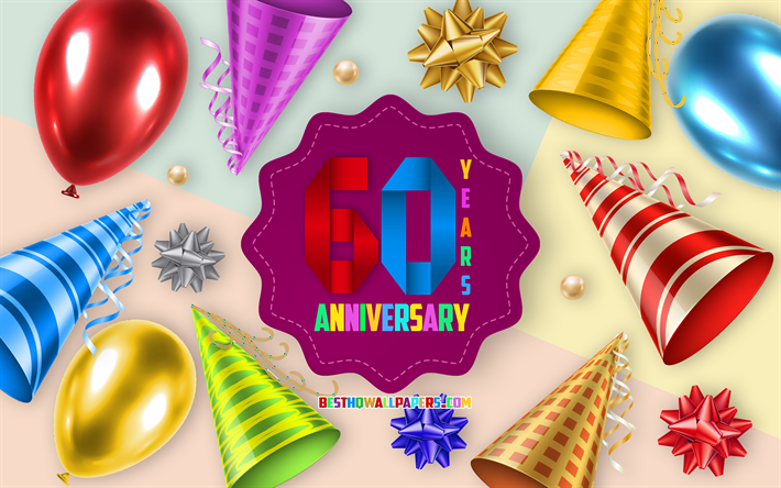 60th Anniversary, Greeting Card, Anniversary Balloon Background, creative art, 60 Years Anniversary, silk bows, 60th Anniversary sign, Anniversary Background