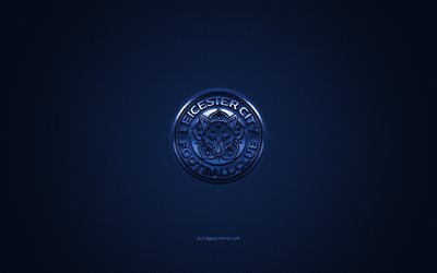 Leicester City FC, English football club, Premier League, blue logo, blue carbon fiber background, football, Leicester City, England, Leicester City FC logo