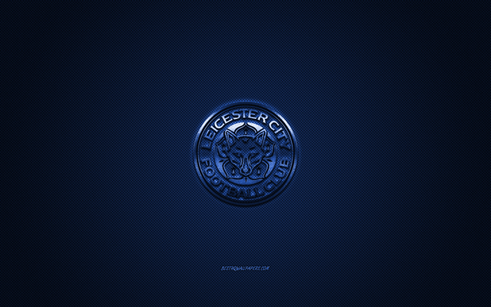 Leicester City FC, English football club, Premier League, blue logo, blue carbon fiber background, football, Leicester City, England, Leicester City FC logo