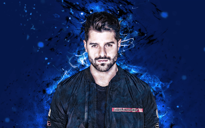 Alok, 4k, Brasiliano Dj, neon blu, Alok Achkar Peres Petrillo, fan art, creativit&#224;, Alok 4K