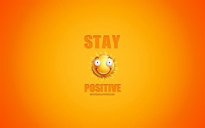 Ficar Positivo, fundo laranja, sorriso conceitos, motiva&#231;&#227;o, inspira&#231;&#227;o, conceitos positivos
