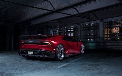 Lamborghini Huracan, 2016, LP610, ADV1 Wheels, tuning Lamborghini, red Huracan