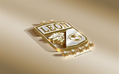 Club Leon FC, Mexican football club, golden silver logo, Leon de los Aldama, Mexico, Liga MX, 3d golden emblem, creative 3d art, football