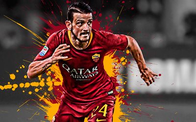 Alessandro Florenzi, 4k, Italian football player, AC Roma, midfielder, red yellow paint splashes, creative art, Serie A, Italy, football, grunge, Florenzi