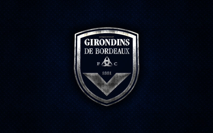 FC Girondins Bordeaux, French football club, blue metal texture, metal logo, emblem, Bordeaux, France, Ligue 1, creative art, football