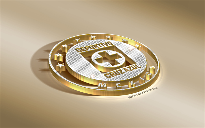 Cruz Azul FC, Mexican football club, golden silver logo, Mexico City, Mexico, Liga MX, 3d golden emblem, creative 3d art, football