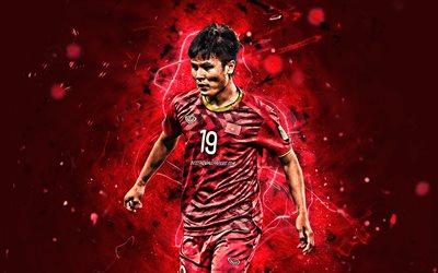 Nguyen Quang Hai, arte astratta, Vietnam National Team, fan art, Hai Nguyen, calcio, calciatori, luci al neon, Vietnamita squadra di calcio