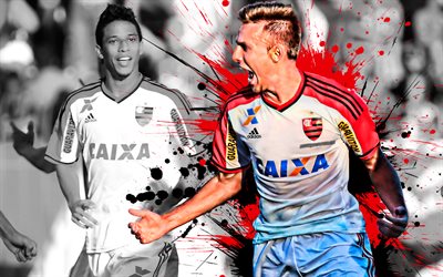 Bressan, Matheus Simonete Bressaneli, 4k, Brazilian football player, Flamengo, defender, red-black paint splashes, creative art, Serie A, Brazil, football, grunge
