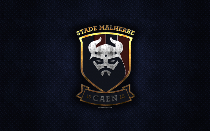 Stade Malherbe Caen, French football club, blue metal texture, metal logo, emblem, Caen, France, Ligue 1, creative art, football