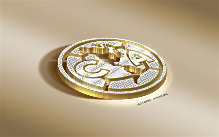 Club America, Meksikon football club, golden hopea logo, Mexico City, Meksiko, Liga MX, 3d kultainen tunnus, luova 3d art, jalkapallo
