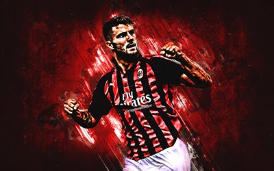 Patrick Cutrone, AC Milan, striker, joy, red stone, portrait, famous footballers, football, Italian footballers, grunge, Serie A, Italy