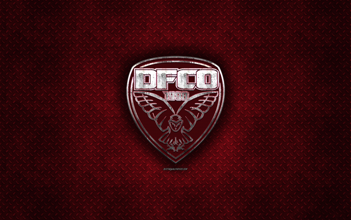 Dijon FCO, French football club, red metal texture, metal logo, emblem, Dijon, France, Ligue 1, creative art, football