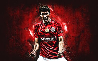 Rodrigo Dourado, Internacional, striker, joy, red stone, portrait, famous footballers, football, Brazilian footballers, grunge, Serie A, Brazil, Dourado