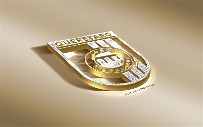 Quer&#233;taro FC, Mexikansk fotboll club, golden silver logotyp, Santiago de Queretaro, Mexiko, Liga MX, 3d gyllene emblem, kreativa 3d-konst, fotboll