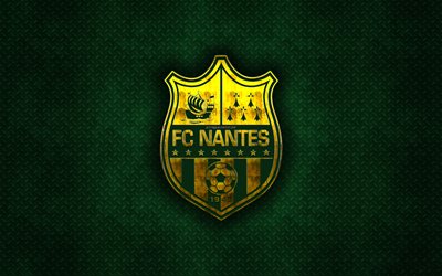 FC Nantes, club de f&#250;tbol franc&#233;s, de metal verde textura de metal, logotipo, emblema, Nantes, Francia, la Ligue 1, creativo, arte, f&#250;tbol