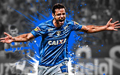 Fred, Frederico Chaves Guedes, 4k, Brazilian football player, Cruzeiro FC, striker, blue white paint splashes, creative art, Serie A, Brazil, football, grunge