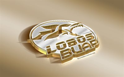 Lobos BUAP Meksika Futbol Kul&#252;b&#252;, altın g&#252;m&#252;ş logo, Puebla de Zaragoza, Meksika, Lig MX, 3d altın amblemi, yaratıcı 3d sanat, futbol