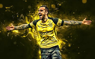 Paco Alcacer, gol, Borussia Dortmund FC, sevin&#231;, futbol, Francisco Alcacer Garcia, BVB, ileri, Bundesliga, neon ışıkları, Alcacer BVB