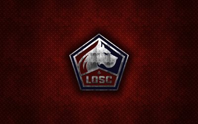 Lille OSC, French football club, red metal texture, metal logo, emblem, Lille, France, Ligue 1, creative art, football