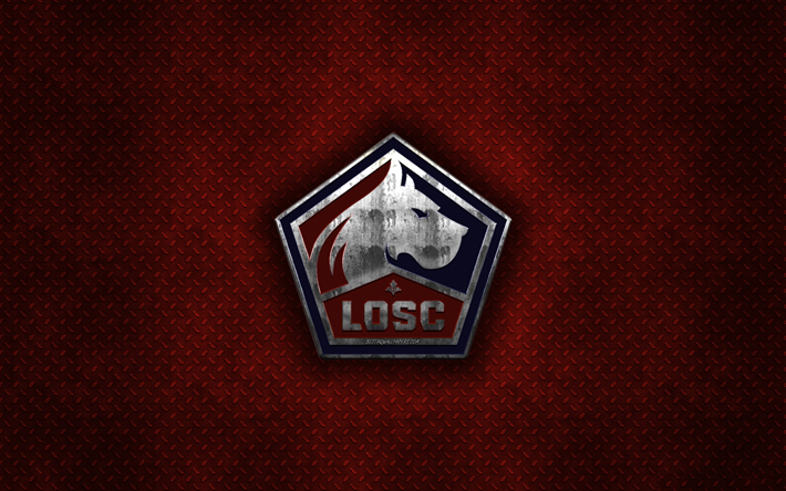 Lille OSC, francese club di calcio, rosso, struttura del metallo, logo in metallo, emblema, Lille, in Francia, Ligue 1, creativo, arte, calcio